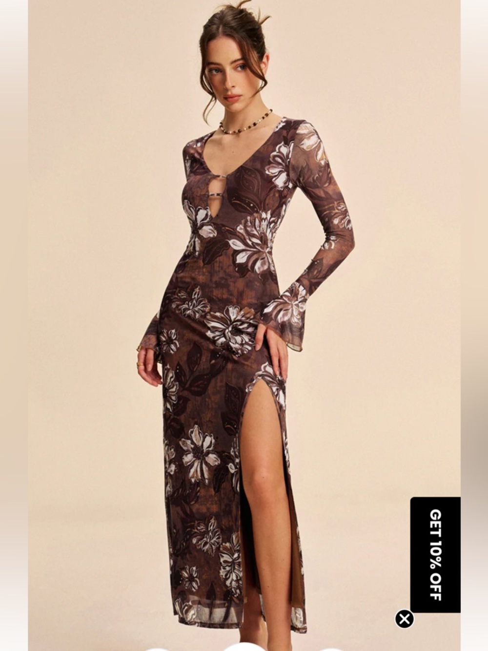 Commense Semi-Sheer Mesh Floral Cutout Slit Dress. Size Large. NWT.